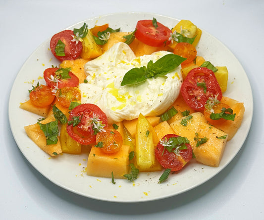 Cantaloupe, Tomato, Burrata Salad