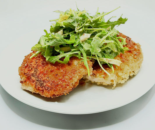 Lemony Garlic & Mustard Chicken Milanese with Arugula Fennel Salad