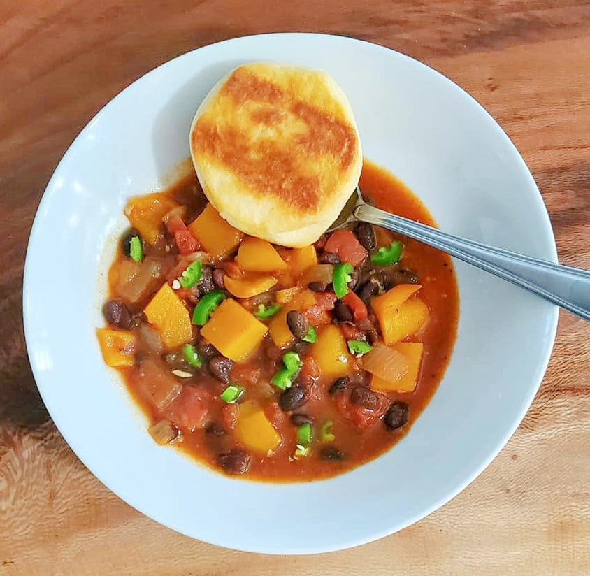 Garden Butternut Squash & Poblano Black Bean Chili Recipe