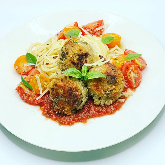 Healthy Oven-Baked Eggplant Meatballs with Fresh Tomato Basil Sauce