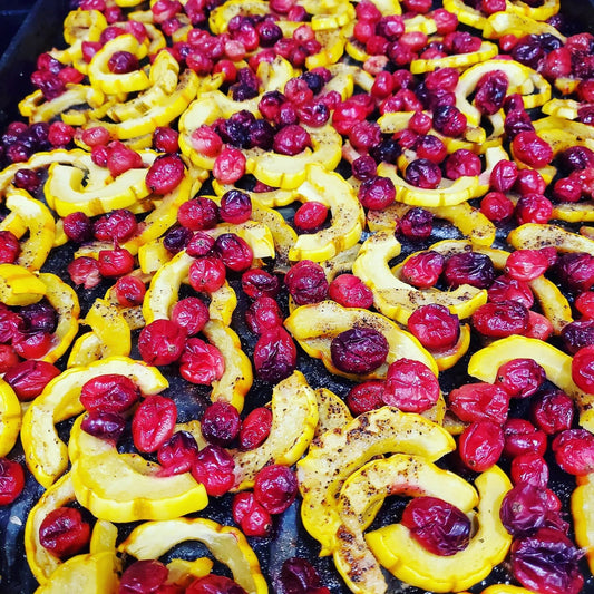 Maple Roasted Delicata Squash with Cranberries
