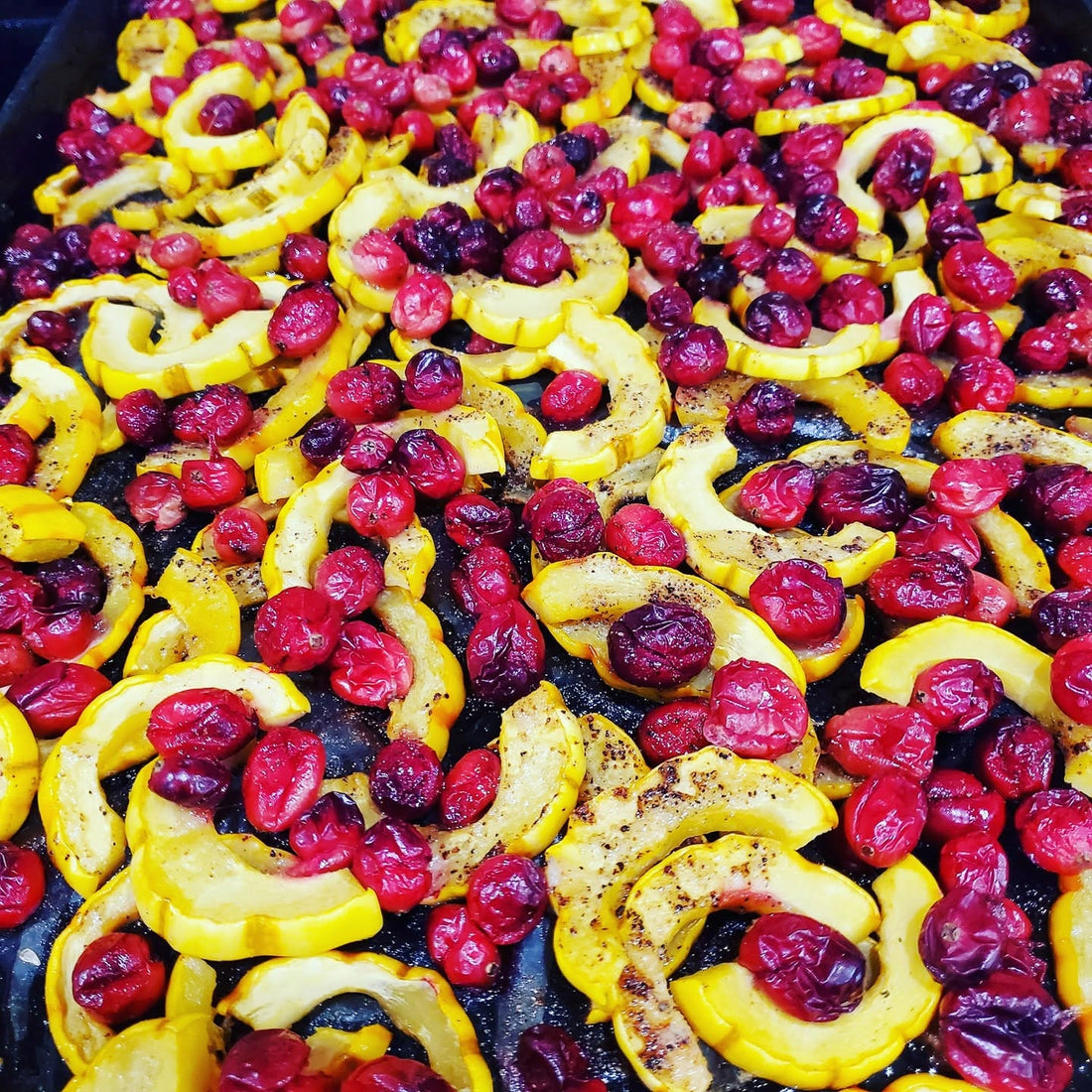 Maple Roasted Delicata Squash with Cranberries