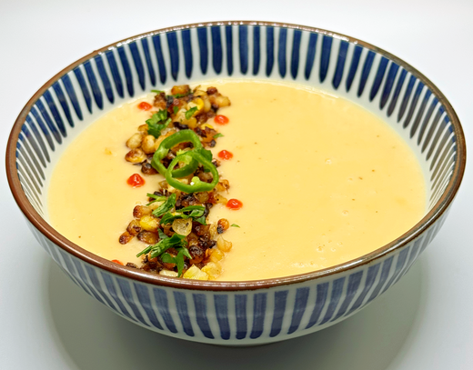 Cauliflower Soup with Charred Corn