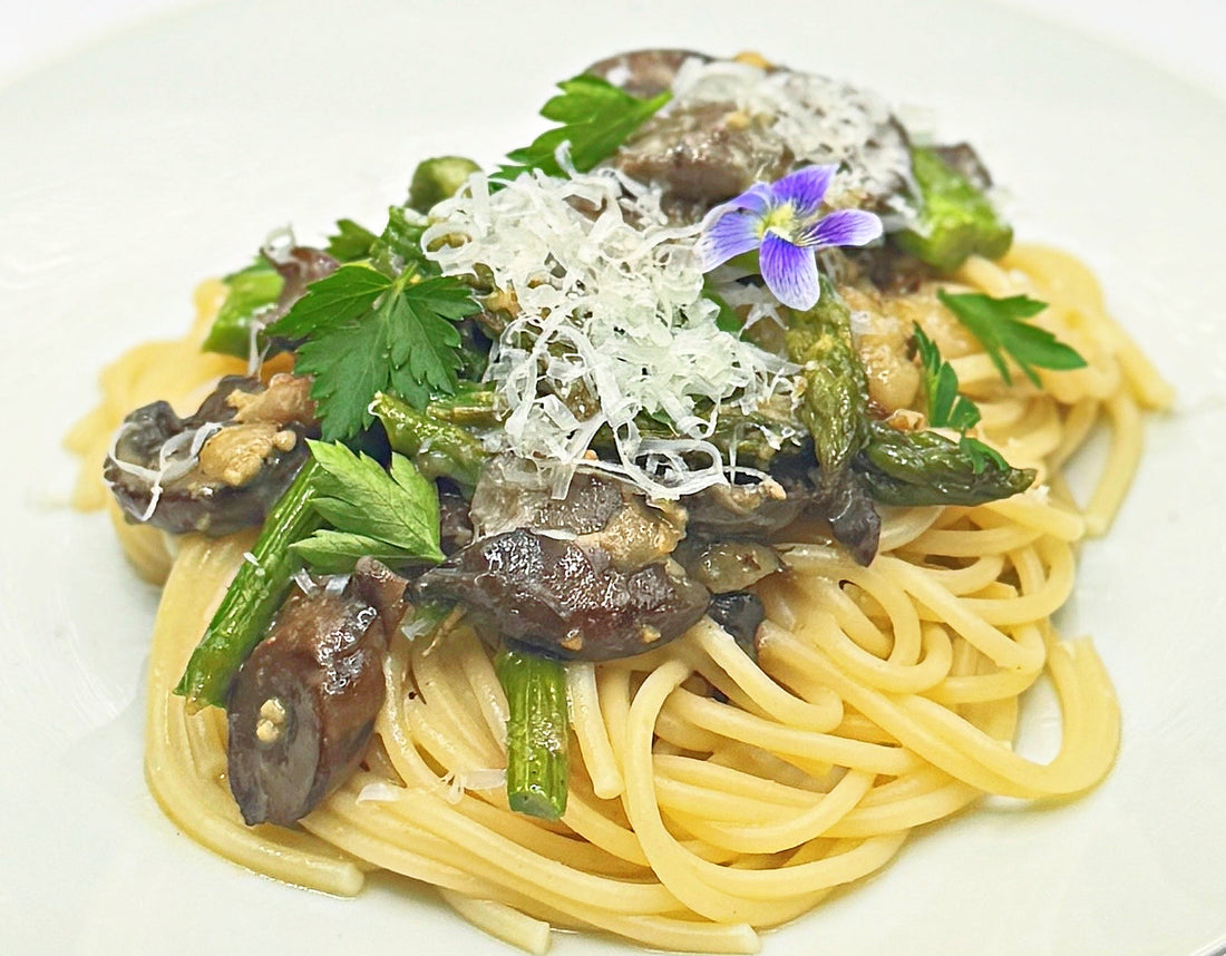 Spaghetti with Asparagus & Mushroom Marsala Sauce
