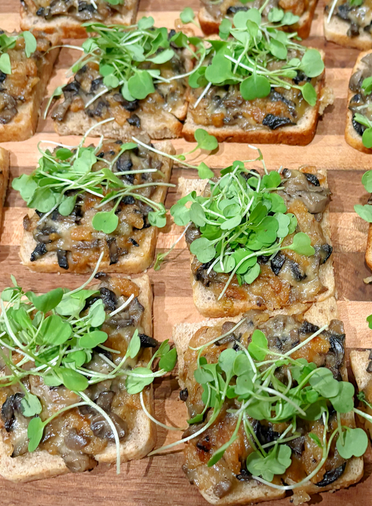 Mushroom Canapés with Arugula Microgreens | Easy Party Appetizer