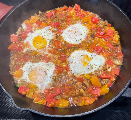 Garden Eggplant & Tomato Skillet with Eggs