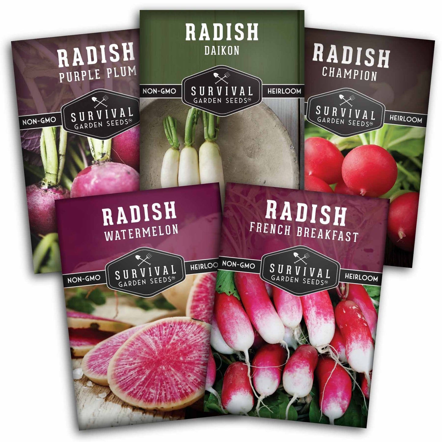 5 Variety Radish Seeds Pack – Heirloom Collection for Spring, Summer & Fall Gardens