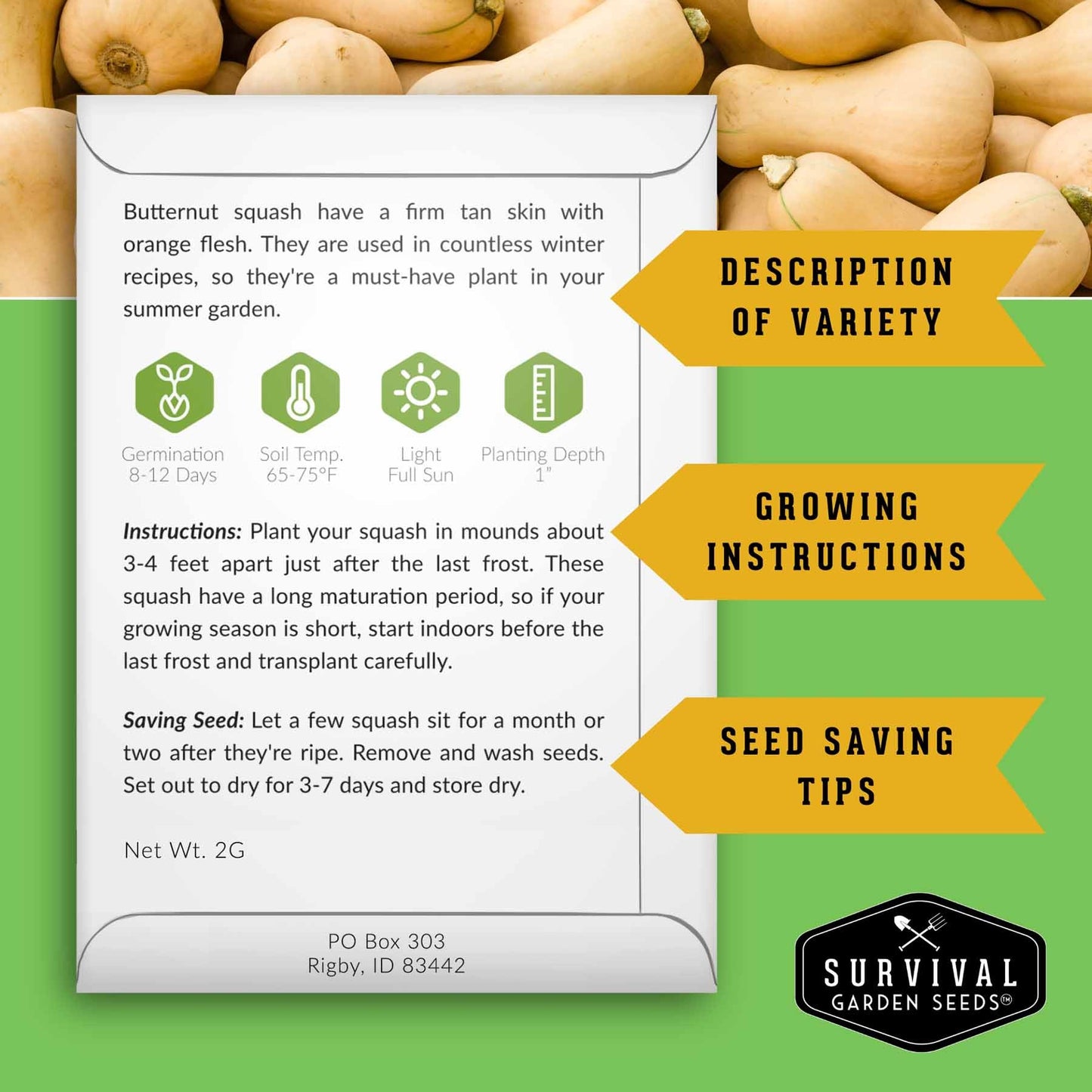 Winter Squash Seed Collection – Acorn, Butternut, Pink Banana & Spaghetti for Long-Storing, Cold-Season Nutrition